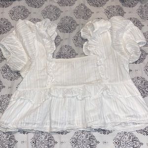 American Eagle White Squared Neck Puff-Sleeve Baby Doll Blouse